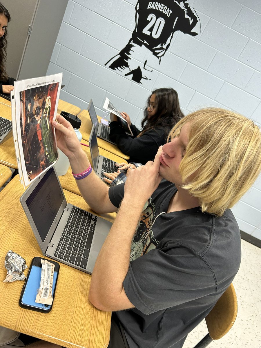Some students were very intrigued while analyzing The Arnolfini Wedding for symbolism today (cough* cough* Josh).  

Thanks to @krisenblasi for the inspiration!