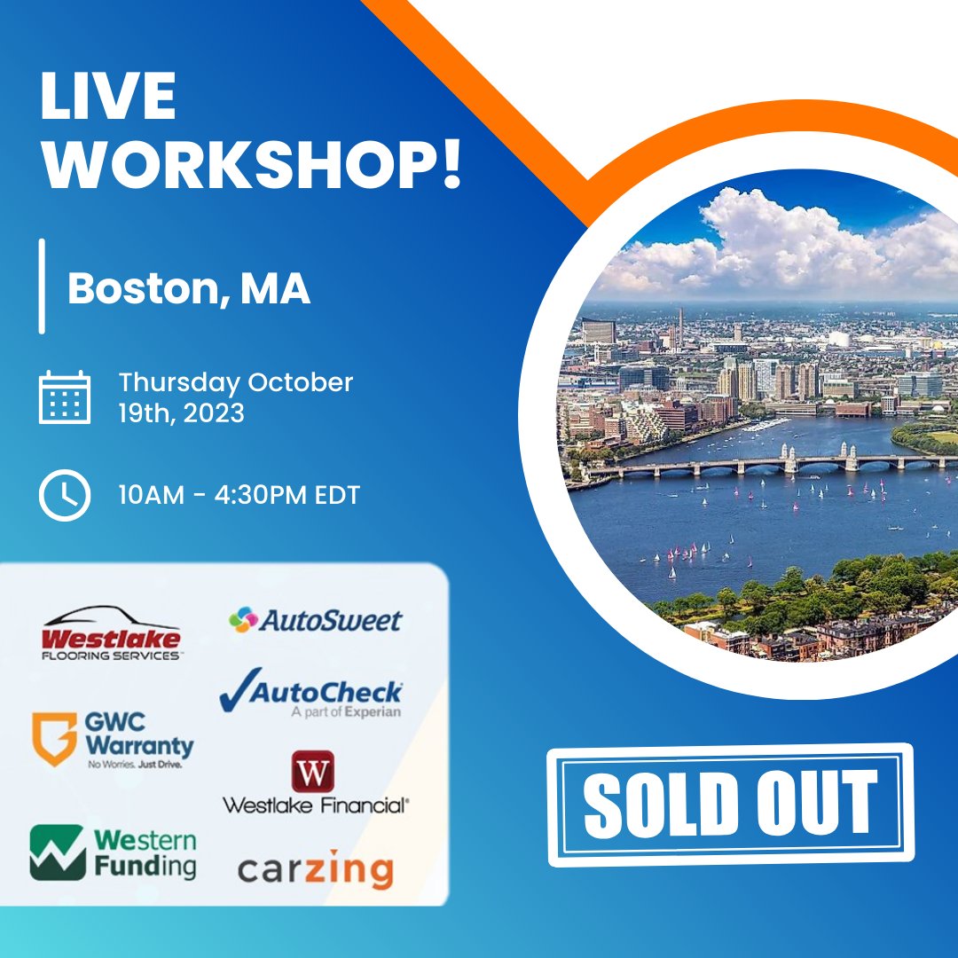 DealerCenter's tweet image. 🎉Exciting News!🎉

Our upcoming event in Boston is officially SOLD OUT! 🙌 Thanks to all our dealers and sponsors who signed up.

To those who can&apos;t attend Boston, we invite you to join us at our next workshop in Dallas, Texas, on November 9th!

Register Today!

#workshops2023