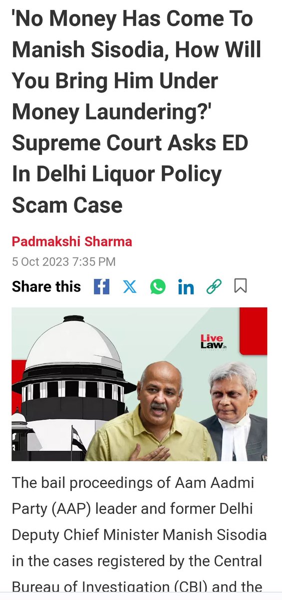 JayaDuttaAITC's tweet photo. ED Misuse: 'No Money Has Come To Manish Sisodia, How Will You Bring Him Under Money Laundering' Supreme Court Asks ED In Delhi Liquor Scam Case.
IT'S CLEAR #ModiIsScarED
#justice
#SupremeCourtofIndia #ManishSisodia #AAP #EnforcementDirectorate
@MamataOfficial
@abhishekaitc https://t.co/Bleh5HLhvK