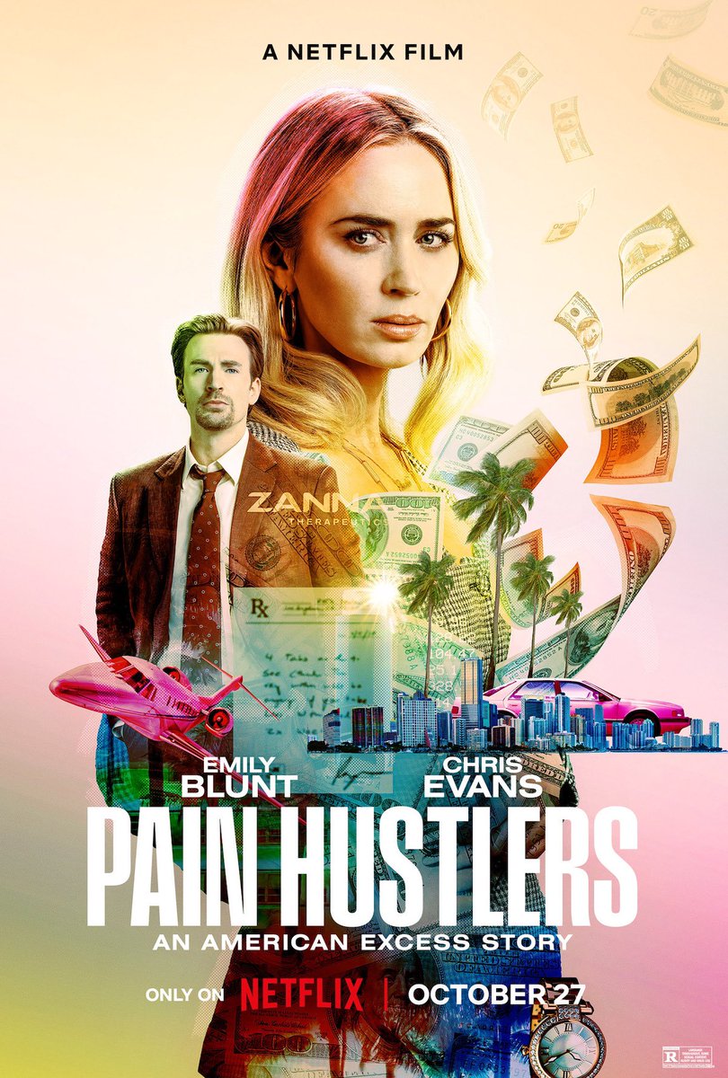 Cevansforever13's tweet photo. New poster for the movie #PainHustlers starring our #ChrisEvans and #Emilyblunt that will arrive on @netflix on October 27 💊💊💊 https://t.co/kkyZvACKWK
