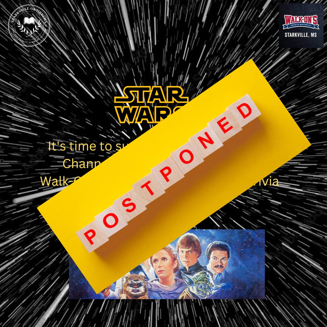 We are so sorry Trivia fans but we are going to have to postpone tonight's trivia! We'll be back next month and Star Wars will be the theme, May the force be with you!