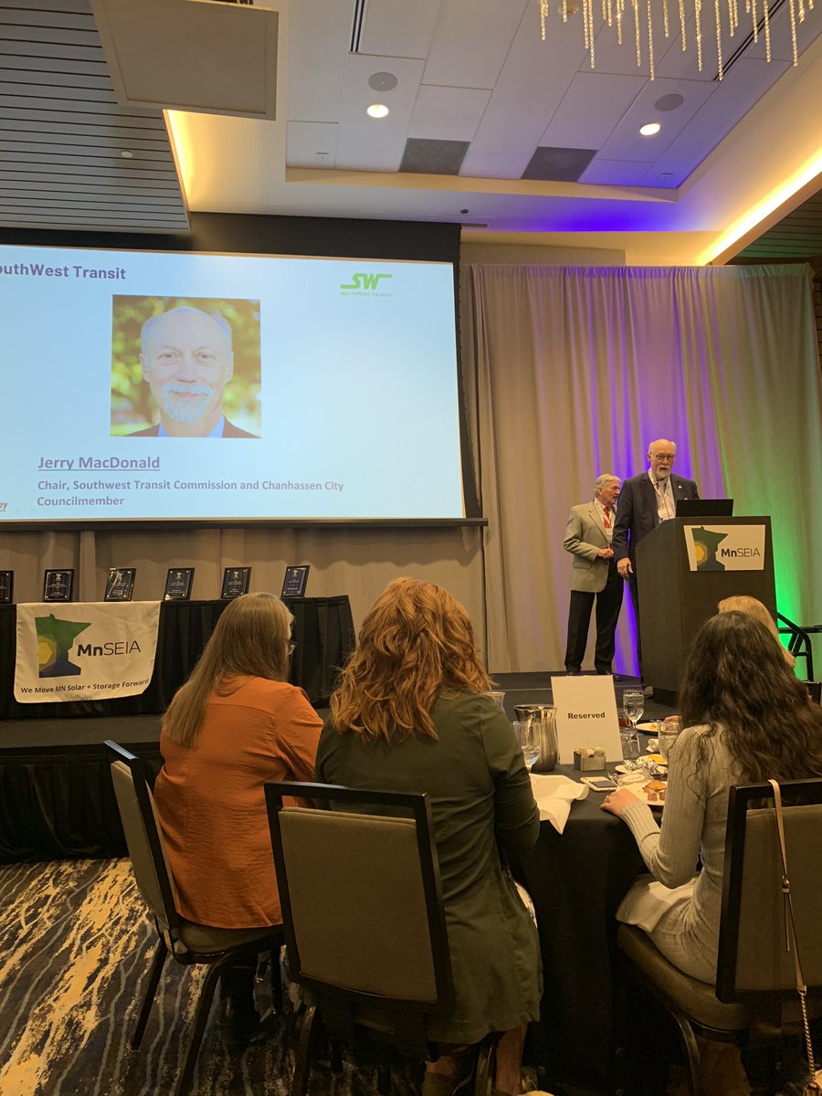 Plindstrom's tweet photo. Congrats to SouthWest Transit for receiving @Mn_SEIA’s Sustainability Award. Their efforts are driving sustainability in our region! https://t.co/MA0SdYiO5S