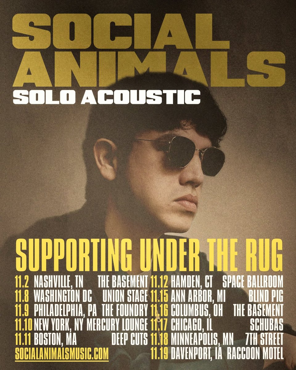 Solo shows coming up. Opening for @undertherugmus. You should come hang. Tickets: socialanimalsmusic.com/tour