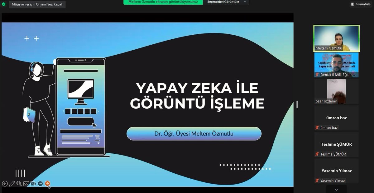 ArgeDenizli's tweet image. 🇹🇷🇹🇷🇹🇷"Cumhuriyetimizin 100. Yılında Yapay Zeka Ve Kodlama Festivali"miz @MeltemmOzmutlu hocamızın "Yapay Zeka ile Görüntü İşleme" sunumu ile devam ediyor.  
#Codeweek2023 🌐 
#YapayZeka 📷
@emre_caliskan
@tcmeb
@denizlimem
@ArgeDenizli
@YTEMEL3
@CodeWeekEU
@CodeweekTurkiye