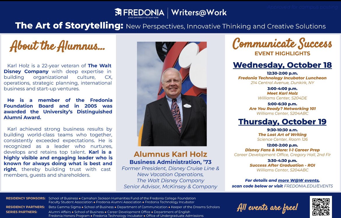 FredoniaEnglish's tweet photo. Writers @ Work is bringing Karl Holz to Fredonia October 18-19th. Check out the list of events Writers @ Work has lined up and see if any of these interesting and valuable programs catch your eye! #sunyfredonia #fredoniaenglish #writersatwork https://t.co/Aep71uYVCu