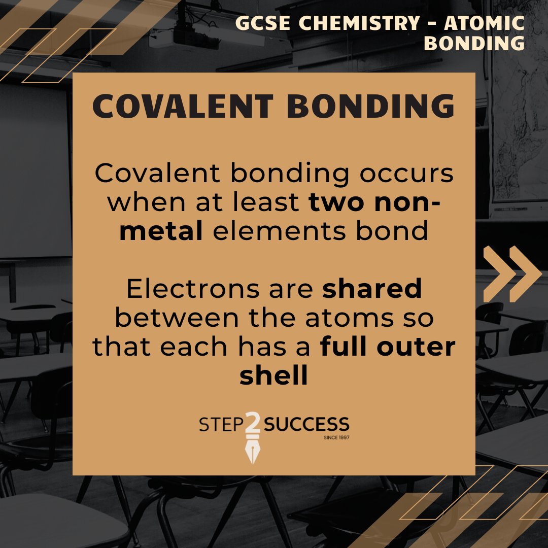 Step2SuccessUK's tweet photo. Feeling generous? Today, we’re looking at covalent bonding – this happens between at least two atoms of non-metal elements, and involves electrons being shared!

#gcse #gcsechemistry #gcsescience #bonding #covalentbonding #revise #revision https://t.co/6lWaJLp2ie