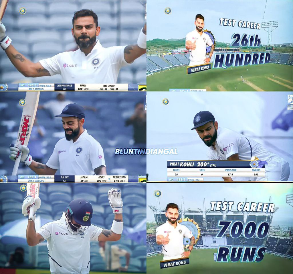 BluntIndianGal's tweet photo. On this day in 2019, Virat Kohli scored his 7th Double Century vs SA and completed 7K test runs.
He was playing on 254* but he chose to declare the innings without thinking about his triple century ❤️ https://t.co/4rBQ0bwSDb