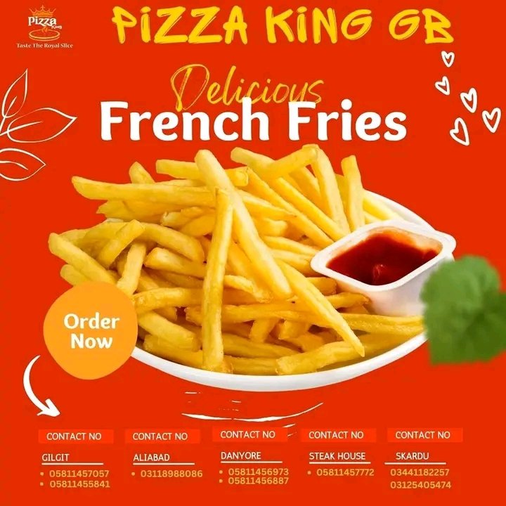 Satisfy your cravings with golden and crispy fries at Pizza King Gb!

#PizzaPerfection #TantalizingToppings #PizzaArtistry #TasteSensation #ExploringFlavors #FoodieDiscoveries #GlobalGastronomy #SavorTheFlavor #PizzaPassion #CulinaryDelights #FlavorfulFeast
