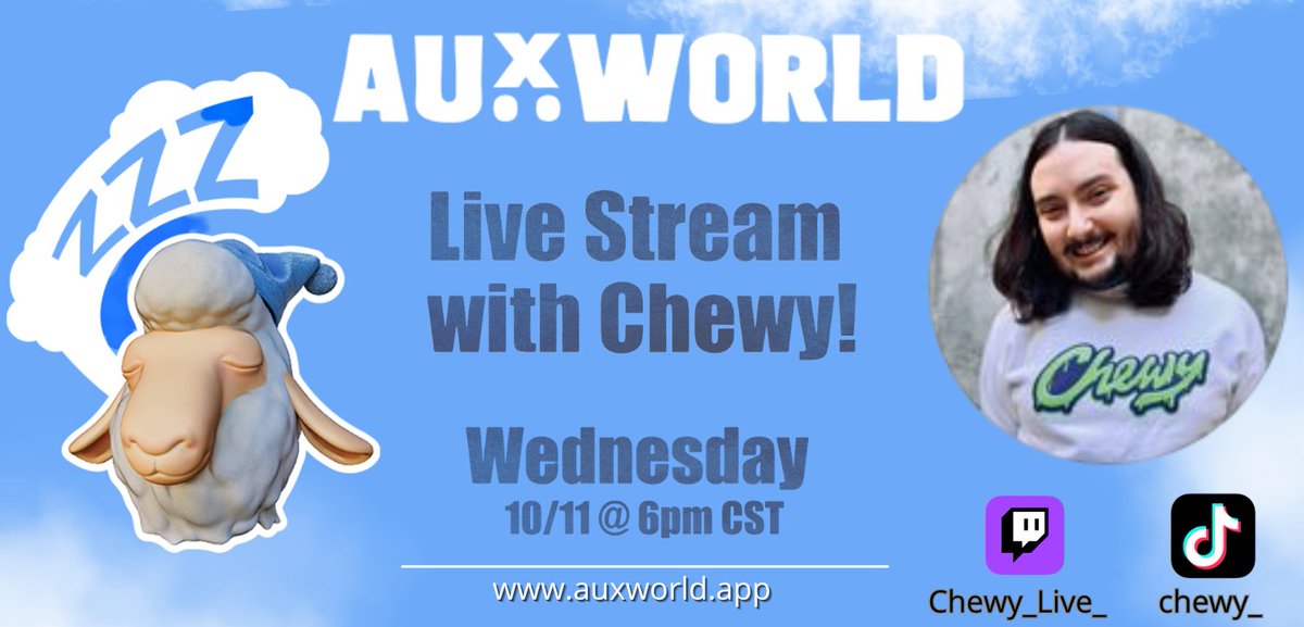 Get your very first look at Auxworld tomorrow with <a href="/Chewy_Live_/">Chewy | STREAMER</a> at 6pm CST 👀

Chewy will be streaming here 👇
twitch.tv/chewy_live_
tiktok.com/@chewy_

Want early access to Auxworld? 💤
Join our Discord for details!
discord.gg/auxworld