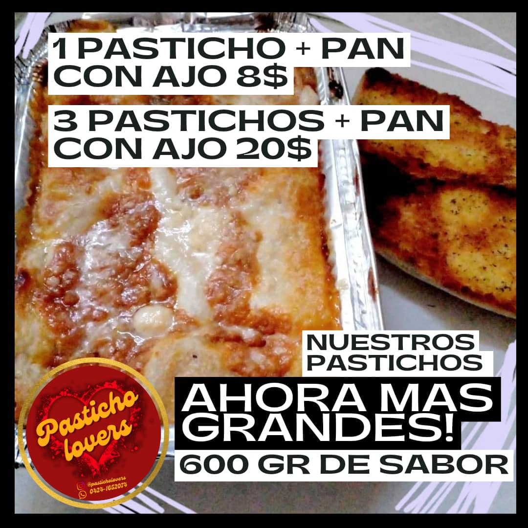 PastichoLovers - Los Mejores Pastichos sin duda alguna.. 600 Gramos de un Delicioso Sabor.. - 1 Pasticho por 8$ - 3 Pastichos por 20$ Siempre acompañados por el delicioso Pan con Ajo.. Y tú...?? Eres un PastichoLovers..?? Síguenos en Instagram instagram.com/pasticholovers…