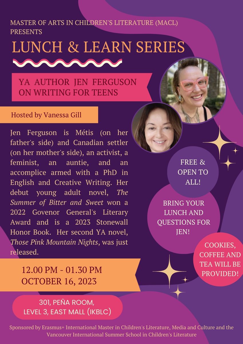 Join us for the October Lunch &amp; Learn with award-winning YA author Jen Ferguson, hosted by returning MACL-er Vanessa Bedford-Gill. Please bring along friends, peers and any YA enthusiasts for this open-to-all event!