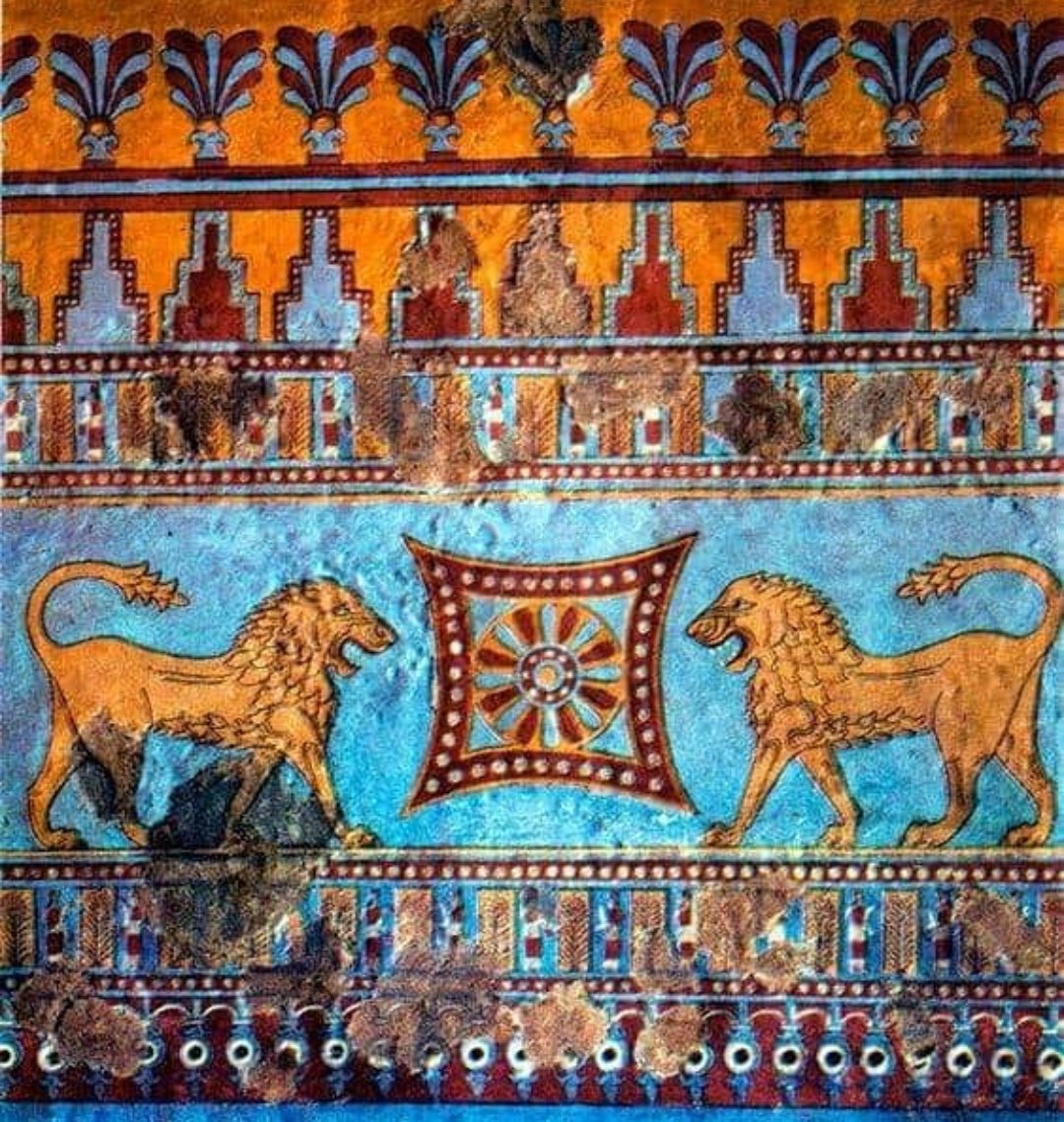 Araratian (Urartian) fresco, from the 8th Century BC, Erebuni fortress, Yerevan, Armenia. An eternity wheel in the middle guarded by two lions, one of the insignia’s of the kings of Armenia, possibly Argishti I, the founder of the Erebuni fortress.

- Subscribe for Weekly