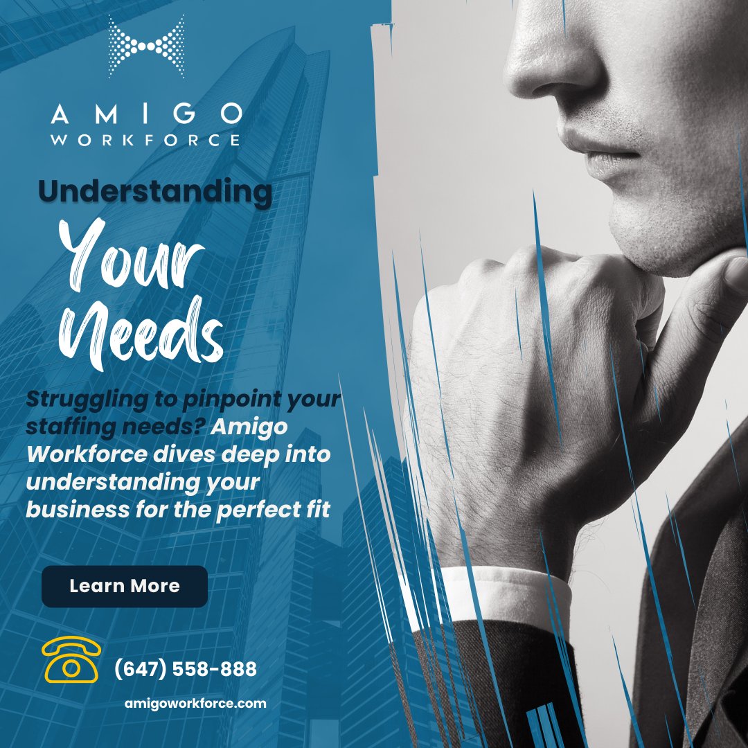 Find the perfect fit for your business with Amigo Workforce! 🤝 Get the right staffing solution to meet your needs with deep understanding.

Contact us at
📞(647) 558-8885 ext 88
📲 (647) 496-0307
🔗AMIGOWORKFORCE.COM
 #StaffingNeeds #BusinessUnderstanding #AmigoDifference