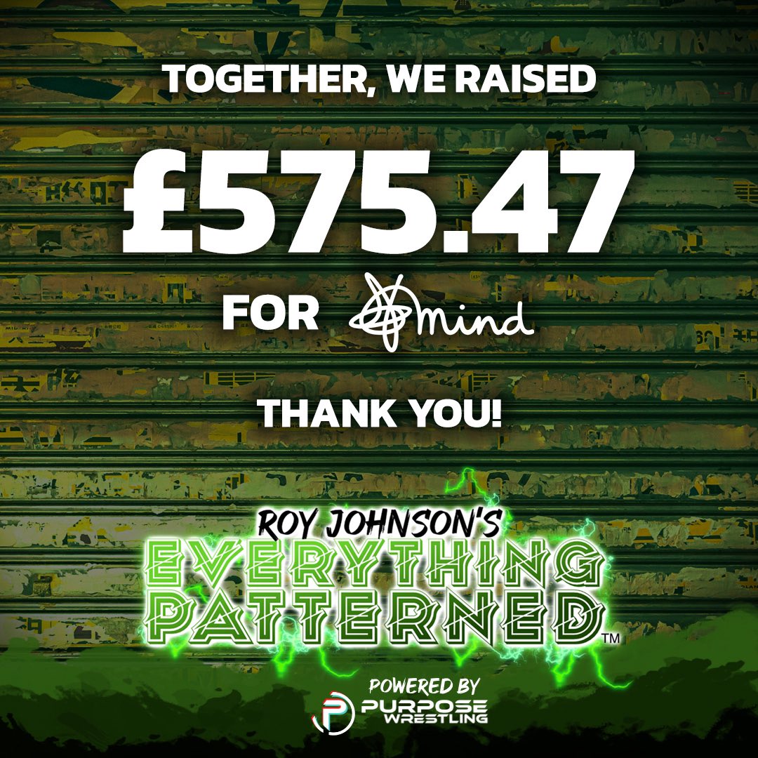 wrestlepurpose's tweet photo. Through last Friday’s Everything Patterned, the Purpose Wrestling community raised £575.47 for @MindCharity!
We celebrate #WorldMentalHealthDay by showing our support for their important work.
Thank you to everyone who helps make these initiatives always a tremendous success! https://t.co/36TYgTeYGH