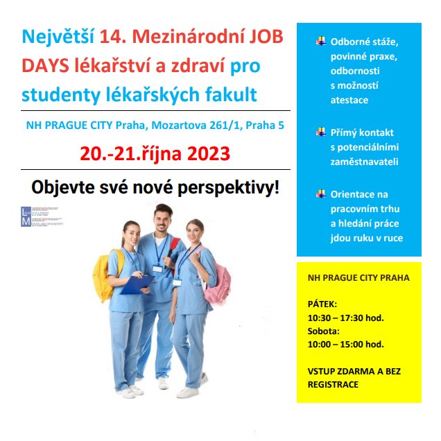 IFMSACZ's tweet image. 14. Mezinárodní JOB DAYS lékařství a zdraví v Praze, 20.-21.10.2023