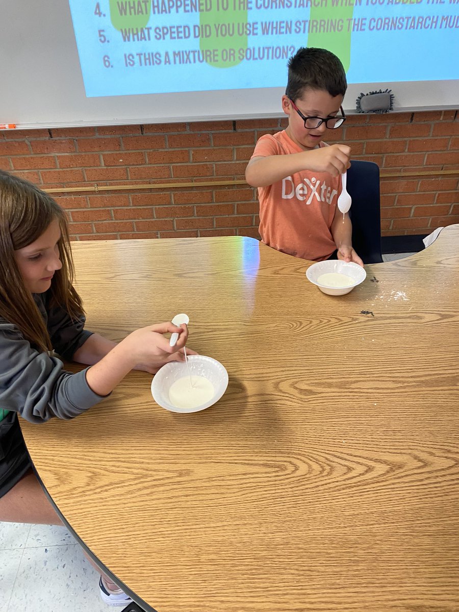 On Friday students made “oobleck” in class. Students discussed states of matter, energy  and mixtures vs solutions during their investigation.