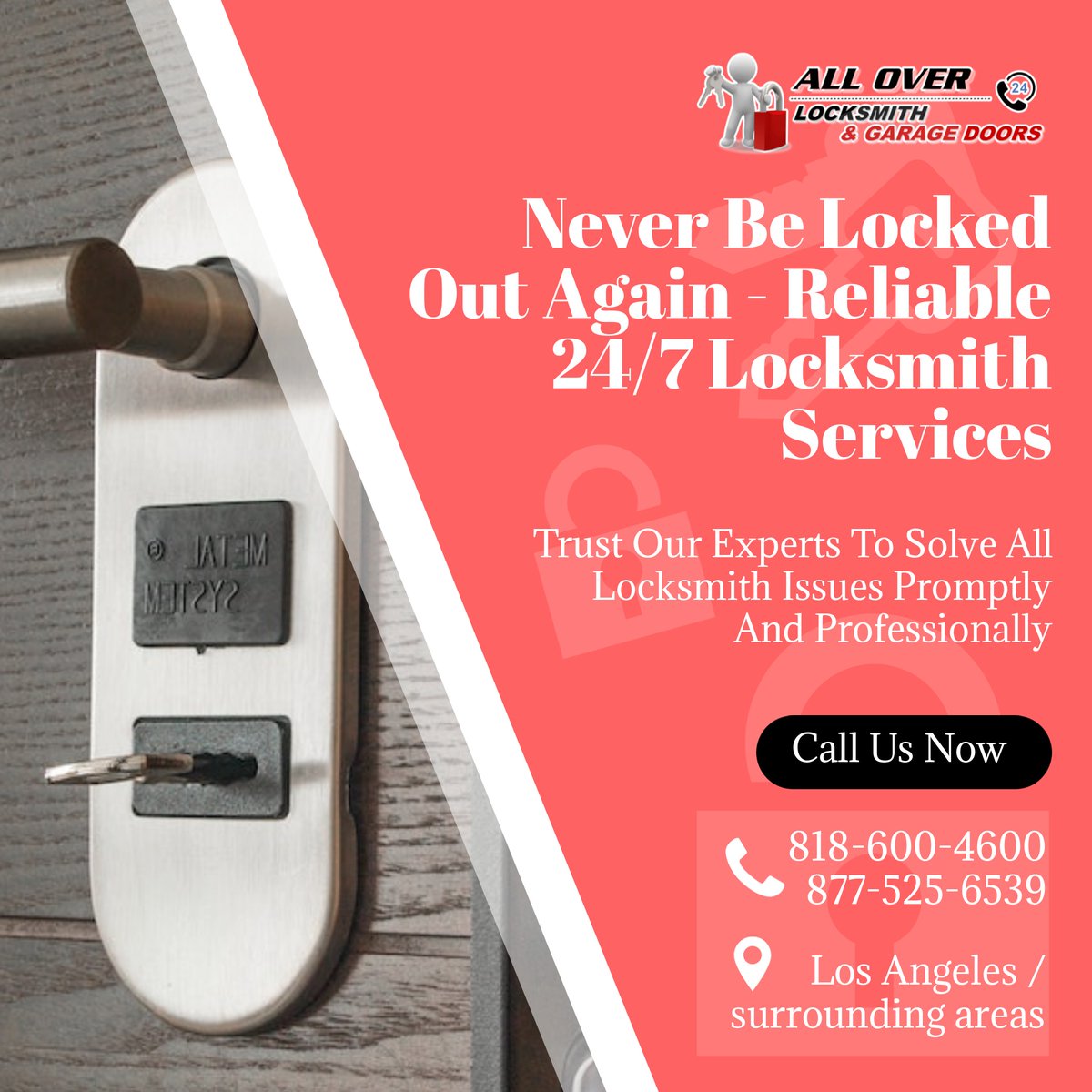 Find more information in our website
alloverlocknkey.com

Or Call Us Now
818-600-4600
877-525-6539

#locksmith #locksmiths #locksmithservice #locksmithlife #mobilelocksmith #locks #keyservice #keys #smartkey #lostkeys #lockdown #rekey #keycutting