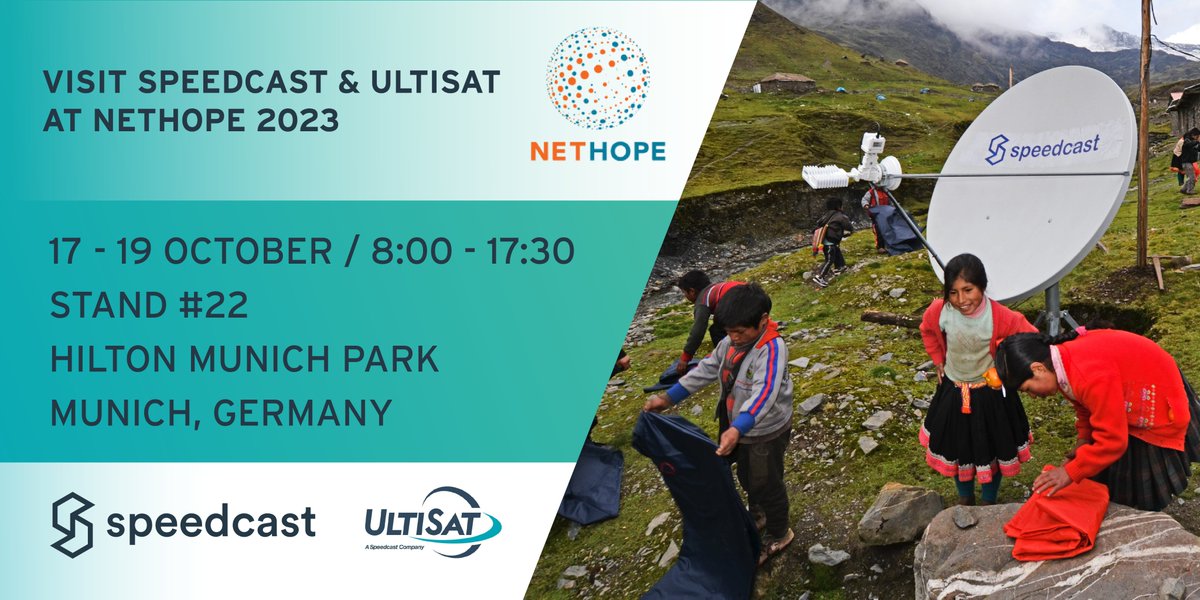 #Speedcast & @UltisatInc are looking forward to @NetHope_org next week! Visit stand #22 for the latest on hybrid & quick-deploy #connectivity solutions for #humanitarianaid & #disasterresponse. Plus, stop by our outdoor demo on Rumford Terrace for LIVE #Starlink demos! #NetHope