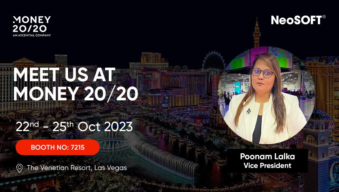 poonamlalka's tweet photo. Excited to meet up in person @money2020 #money2020 #money2020usa #lasvegas #bfsi #fintech #bank #insurance #insurtech #payments #ai #cybersecurity #blockchain #bitcoin #crypto #upi #neosoft #vegas https://t.co/Xfw1CLJMh4