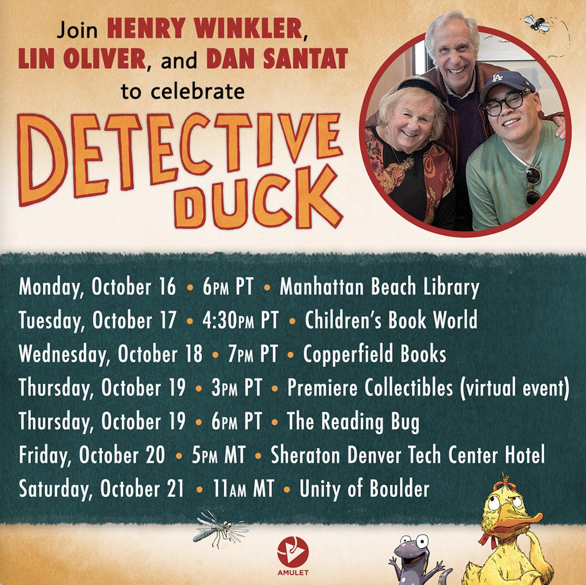 Hi friends. If you're in the neighborhood for any of the appearances here, we'd love to see you. Drop in. ⁦@abramskids⁩ ⁦@dsantat⁩ ⁦@hwinkler4real⁩