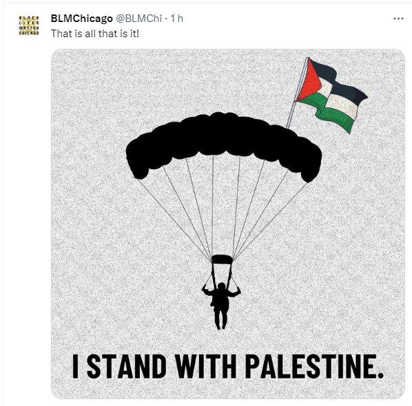 Perfil do "Black Lives Matter" de Chicago faz post em apoio à Palestina com referência aos paraquedistas do Hamas que invadiram uma rave e assassinaram 260 pessoas, incluindo, até agora, pelo menos 2 brasileiros. 

Então o BLM está do lado do terrorismo?