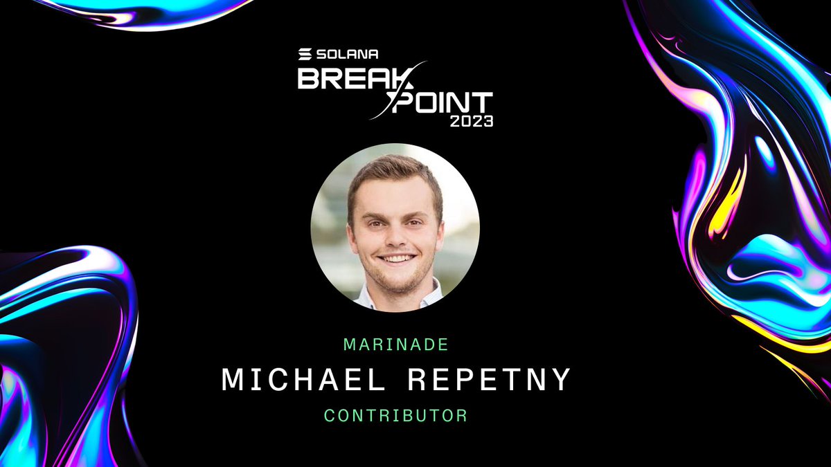 Let's see you at <a href="/SolanaConf/">Solana Breakpoint 🇦🇪 Abu Dhabi Dec 11-13</a>!

I'll drop some <a href="/MarinadeFinance/">Marinade 🛡️</a> alpha on Validator Bonds and Guaranteed Staking Yield.

Together with <a href="/laine_sa_/">Laine ❤️ by SOL Strategies</a> <a href="/MCGPetch/">Michael Petch 🇨🇦</a> <a href="/nremond/">Nicolas Rémond</a> and <a href="/analyticalali/">Ali</a>, we'll discuss the state of liquid staking on <a href="/solana/">Solana</a>