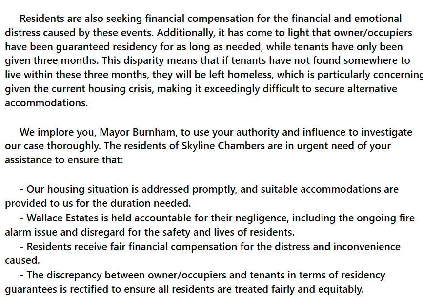 HelpSkyline's tweet photo. An open letter to @AndyBurnhamGM from the residents of Skyline Chambers. https://t.co/bXDduGDMhr