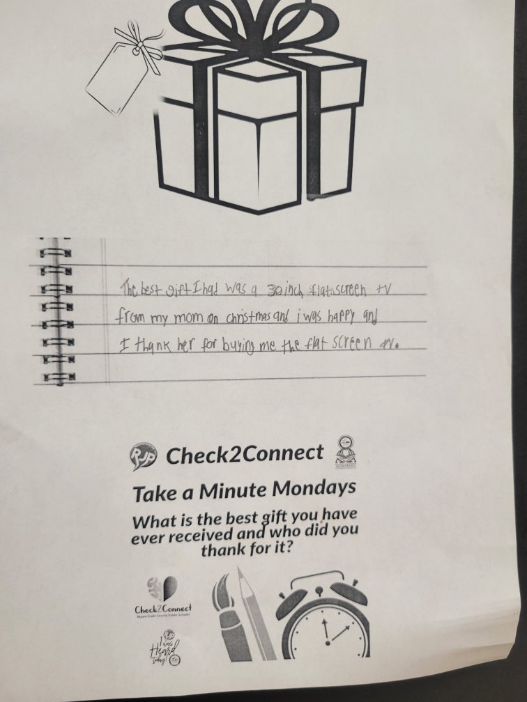 Gateway_K8's tweet photo. RJP lesson from Monday. What is the greatest gift you’ve ever received? Respond below!
@MDCPSoperations
#mdcpsrestorativepractices
#mdcpscheck2connect
#mdcpsconnectb4curriculum https://t.co/0JvZuhlgmB
