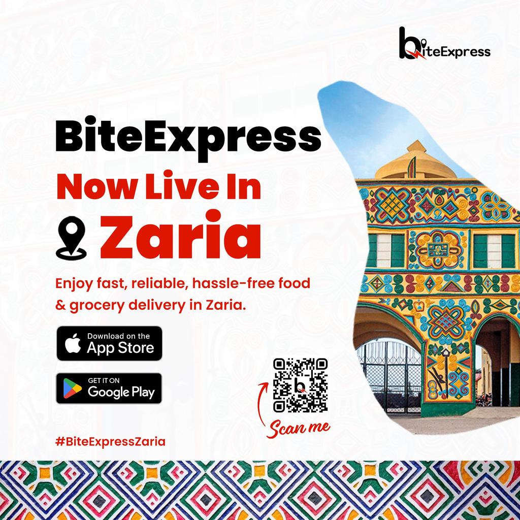 BiteExpress's tweet photo. 🎉 Attention Zaria! 🚀 #BiteExpress is now LIVE in your city! 🍴

Your hub for delicious meals &amp; fresh groceries, delivered right to your doorstep. Order now for convenient, tasty dining! 🏠🚚

#BiteExpress #ZariaLaunch 🛒🛍️ #ConvenienceUnleashed #innovation 🌟 @ABU_Campus https://t.co/0EXh6eTvzH