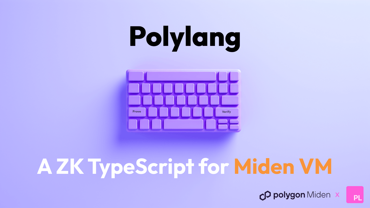 There is a new language for Miden VM: Polylang. Polylang is TypeScript for ZK, built by the team @polybase_xyz. Previously, writing programs for Miden VM meant first learning Miden Assembly, which remains fairly exotic and complex. Polylang instead translates code directly to