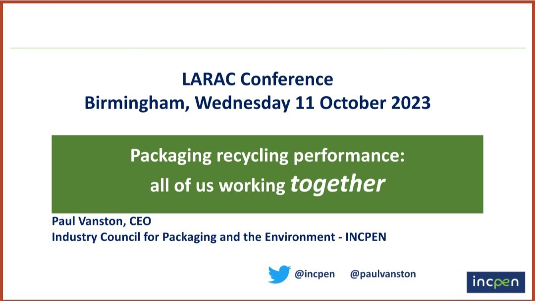 INCPEN's tweet photo. INCPEN wishes our friends @LARACspeaks a very successful Conference over the next 2 days.
Over 500 colleagues attending! 🤩👏👏👏
Our own @PaulVanston is speaking on 'Packaging recycling ♻️ performance, all of us working together'.
Programme details 👇
https://t.co/LgeH6Ct9cf https://t.co/NaGLc5UspJ