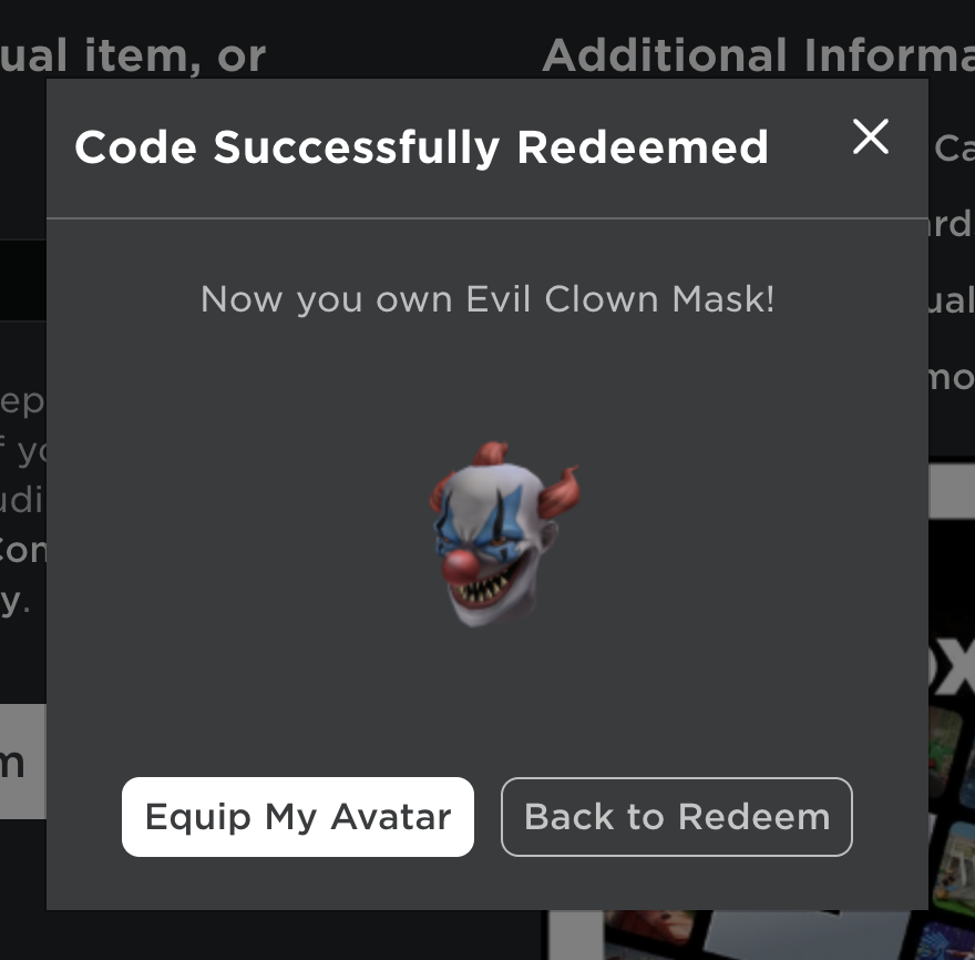 Lily on X: New  Prime Gaming item is out! The Evil Clown Mask is  available until Nov 7, 2023. Item:  Redeem:   #Roblox #Prime  / X