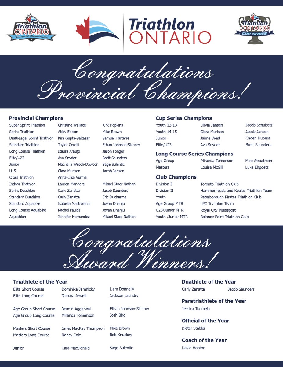 Triathlon Ontario Celebrates Annual Award Winners and Tickets are on sale for the Triathlon Ontario Annual Award Banquet on November 25th.

With Dominika Jamnicky as our guest speaker at the banquet!

Ticket sales: buff.ly/46pMb43