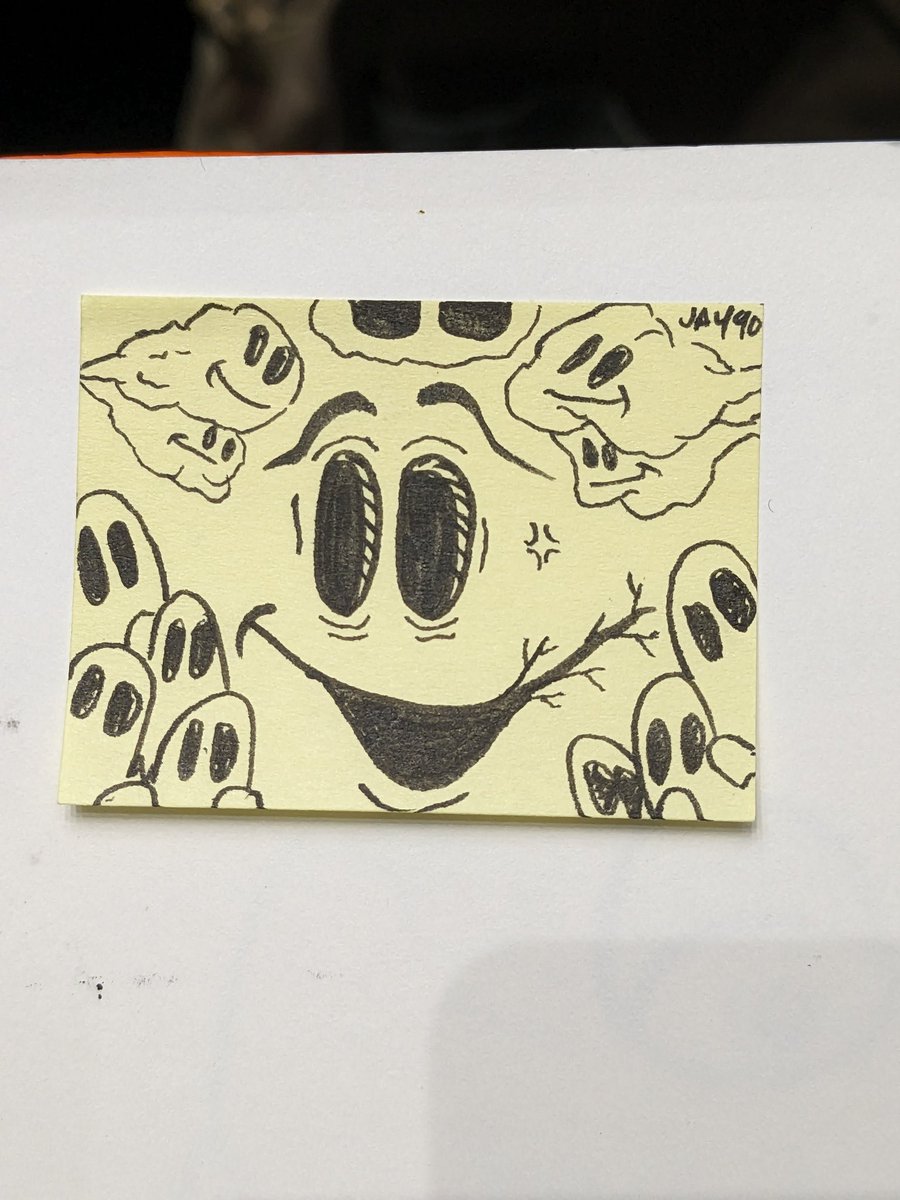 ElBorrachon13's tweet photo. shoutout to Jay u can't tell but this is one of those hella tiny #postitnoteart #Doodling #independentartist #fortworthartist #chicanoartist #panthercityart #inkdrawing #tombowfudenosuke #makegoodart #makemoreart #halloween #spooky #laugh #ghost #spirit #haunting #supernatural https://t.co/Dbx89fJ0VW