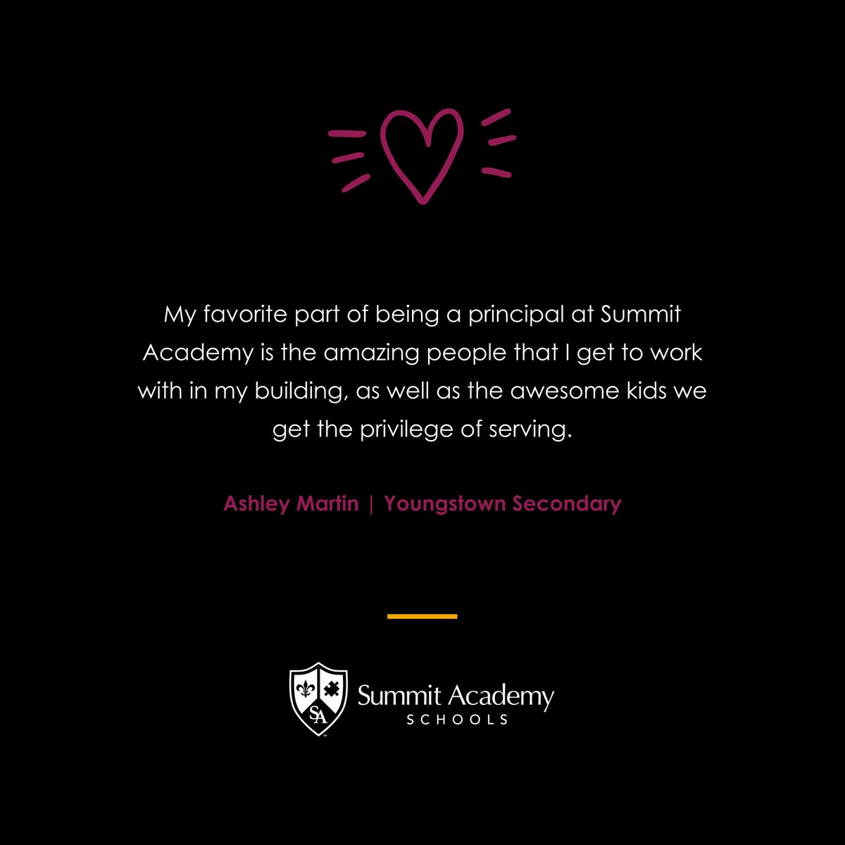 From Ashley Martin at 
Youngstown Secondary - What do you love about 
being a Summit Academy principal?

#summitacademy #ohio #Youngstown 
#YoungstownOhio #YoungstownSchools #Autism #ADHD #principal 
#principalsmonth #principalslife