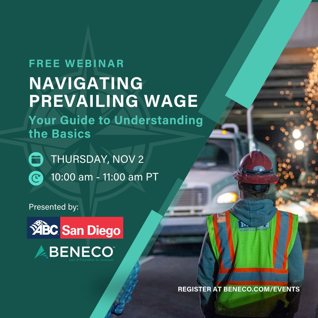 Join us with Beneco for our free webinar and discover the ins and outs of prevailing wage and the Davis-Bacon Act and get practical advice, tips, and tricks to help you stay compliant and maintain a competitive edge.

To RSVP, visit ascensus.zoom.us/webinar/regist….

#prevailingwage