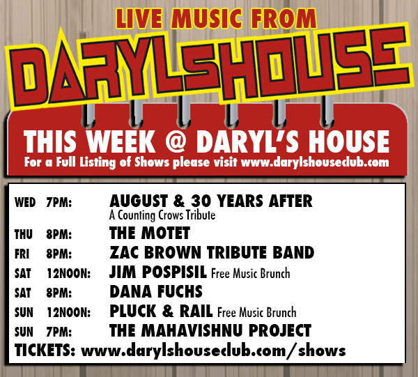 DarylsHouseClub's tweet photo. Get tickets: https://t.co/587NwViOdd #augustand30yearsafter #themotet #zacbrownbributeband #jimpospisil #danafuchs #pluckandrail #themahavishnuproject #darylshouseclub https://t.co/hdyh7ESYma