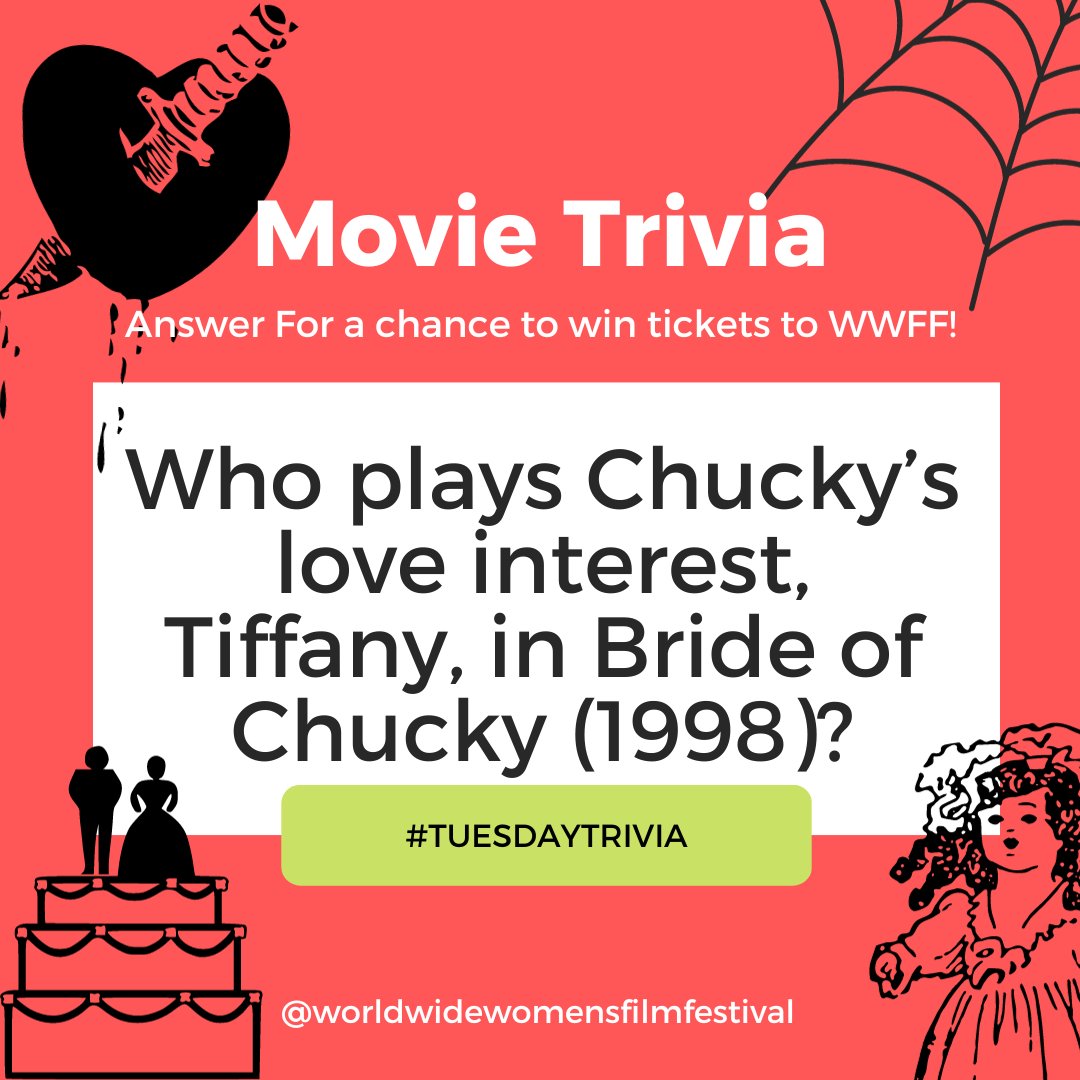 Who plays Chucky’s love interest, Tiffany, in Bride of Chucky (1998)?

#womensfilmfestival #womenfilmmakers #wwfilmfest #FilmTrivia #movietrivia #triviatuesday #HalloweenMovie #Halloween #HalloweenTrivia #Chucky #Tiffany #BrideofChucky