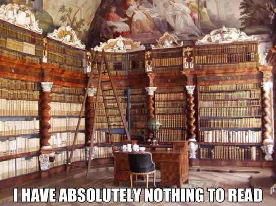 IrisReading's tweet image. The equivalent of &quot;I have nothing to wear.&quot; 😂 #bookmeme #bookhumor