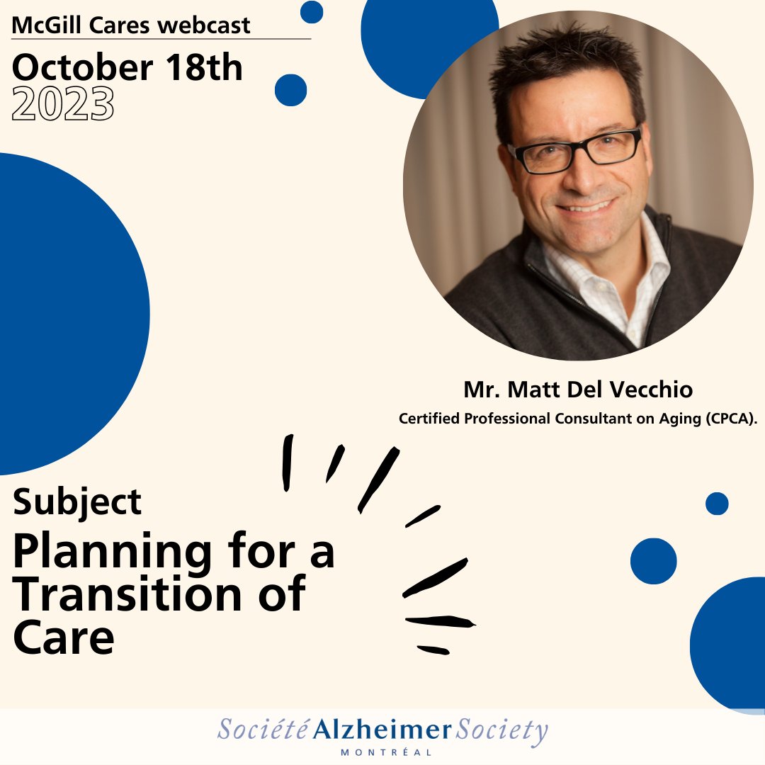 [Webinaire McGill Cares]

Matt Del Vecchio, Certified Professional Consultant on Aging, will discuss the steps to take to ease the process of transitioning from a home to a senior living community. 💡💙 To register ➡️ bit.ly/3PXqPUK