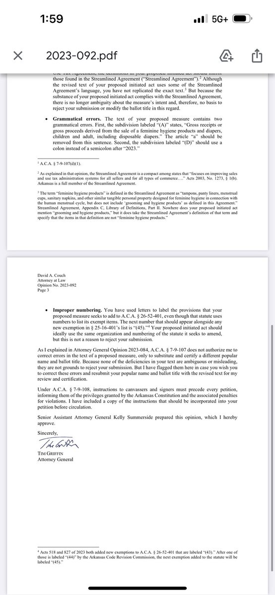 Arkansas @AGTimGriffin has approved ballot language for a 2024 initiative to exempt feminine hygiene products and diapers from state sales tax. Backers can soon start collecting signatures to qualify for the ballot.