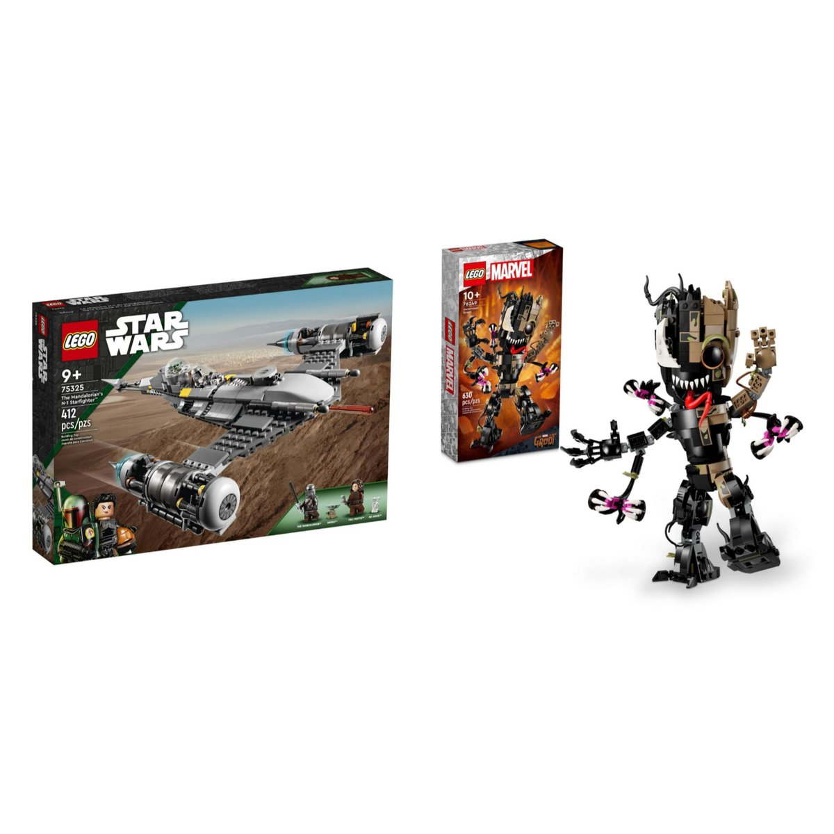 So as a fan of both Starwars, and Marvel I'm stuck in between getting one of these sets. I decided to see what the X Fam would recommend? The Venomized Groot! or the Mandalorians N-1 Starfighter! #Lego #afol #Starwars #Marvel
