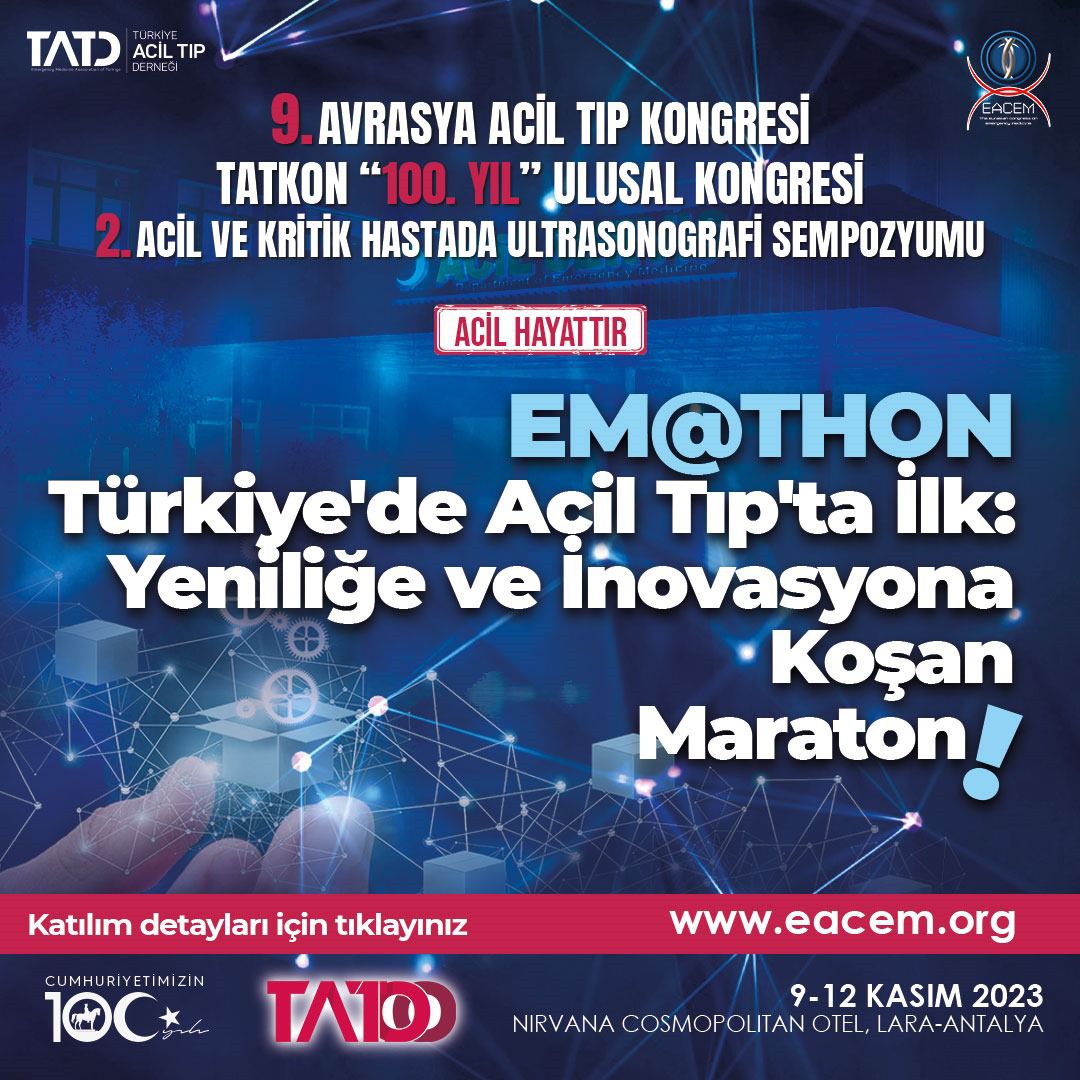 GBerikol's tweet photo. Acil Tıp alanında ilkleri gerçekleştiren Türkiye Acil Tıp Derneği; bu yıl #EACEM kongresinde Türkiye’de Acil Tıp asistanları ve uzmanları ile bilişim profesyonellerini bir araya getirmeyi amaçlayan Acil Tıp’ta bilişim teknolojilerietkinliği “EM@THON” gerçekleştirecektir 🚑 . https://t.co/Me6NrHGUYd