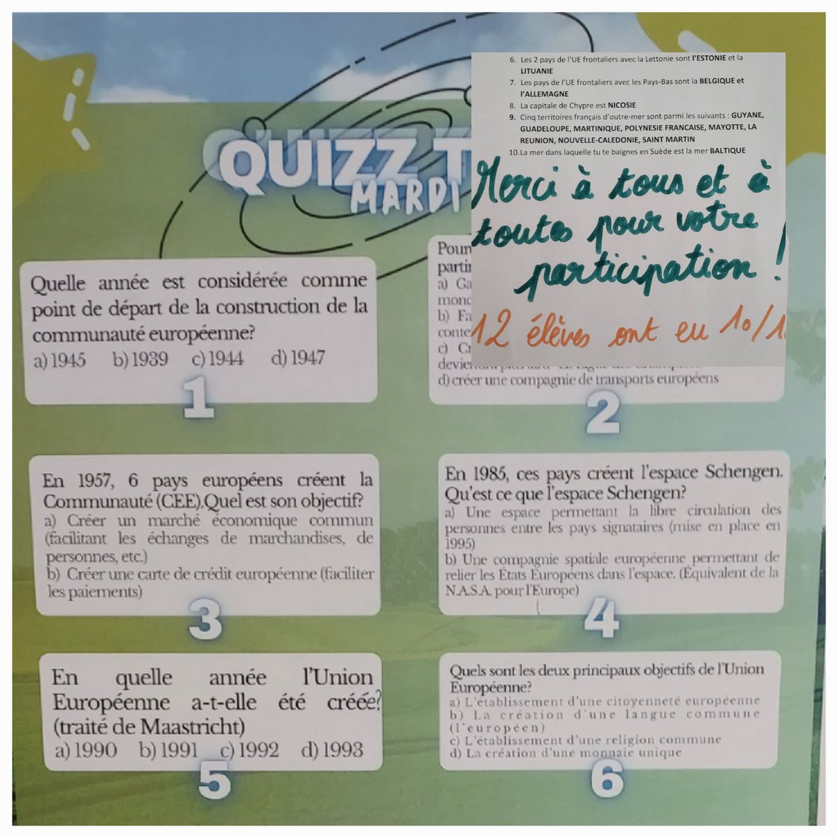 J2 des Erasmusdays au #collegeLeLandry @ErasmusplusFR 
Résultats du quizz de lundi et celui du jour 😉.
#EMC #citoyenneteeuropeenne @VMarjou @acrennes