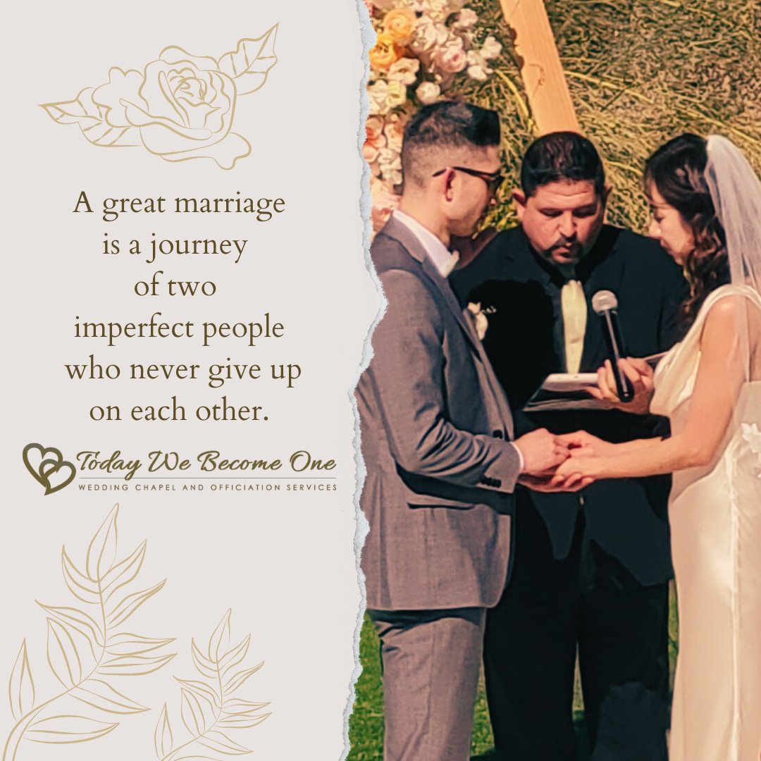A great marriage is a journey of two imperfect people who never give up on each other. 💑💞
#TodayWeBecomeOne
#NeverGiveUpOnLove 
#ImperfectlyPerfect