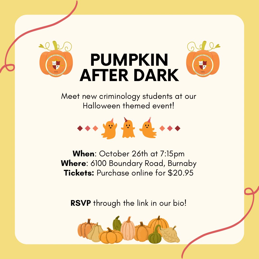 We’re excited to be hosting our first social of the Fall semester! 🎃🧡

Tickets can be purchased at the Pumpkins After Dark website — please make your purchased for October 26th at 7:15pm. Tickets start at $18.95.

Links in our bio. Hope to see you there!