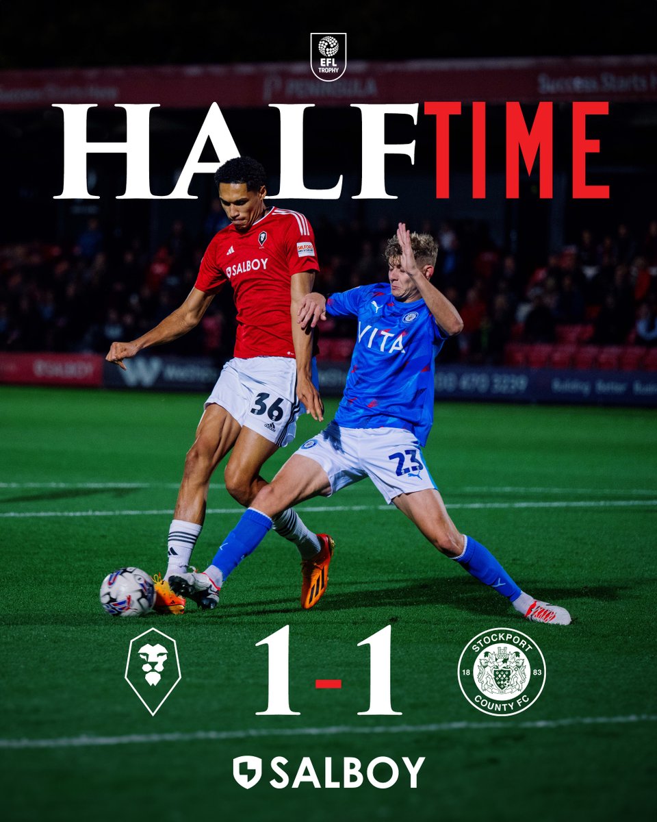 SalfordCityFC's tweet photo. HT - Level as we head to the break ⏸️

[1-1] #SALSTO || @salboyltd https://t.co/ZoaOocVV4x