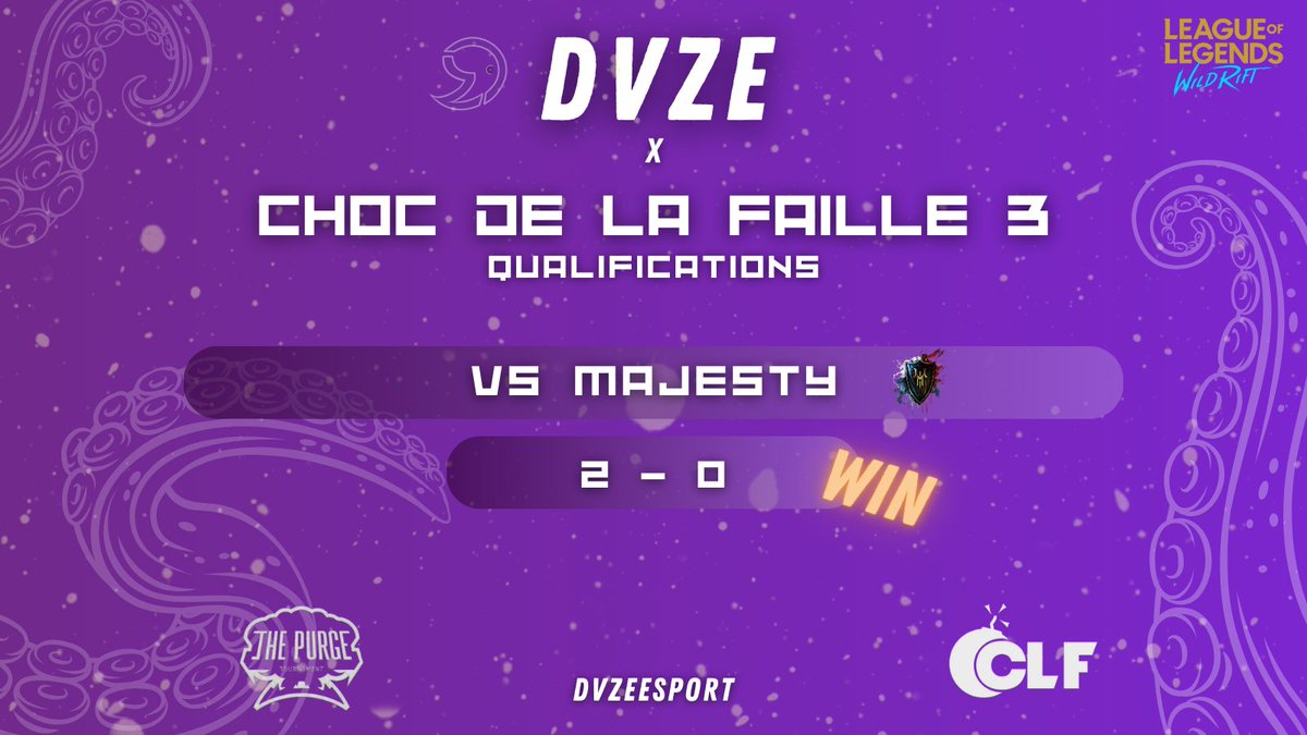DvzeEsport's tweet photo. Seconde soirée de la #CLF3 !   

Ce qui nous qualifie pour les phases de groupes en division 1 fin octobre ! 🐙 

#wildrift #CLF #wildriftfr #LeagueOfLegends https://t.co/Se1G9bcpJB