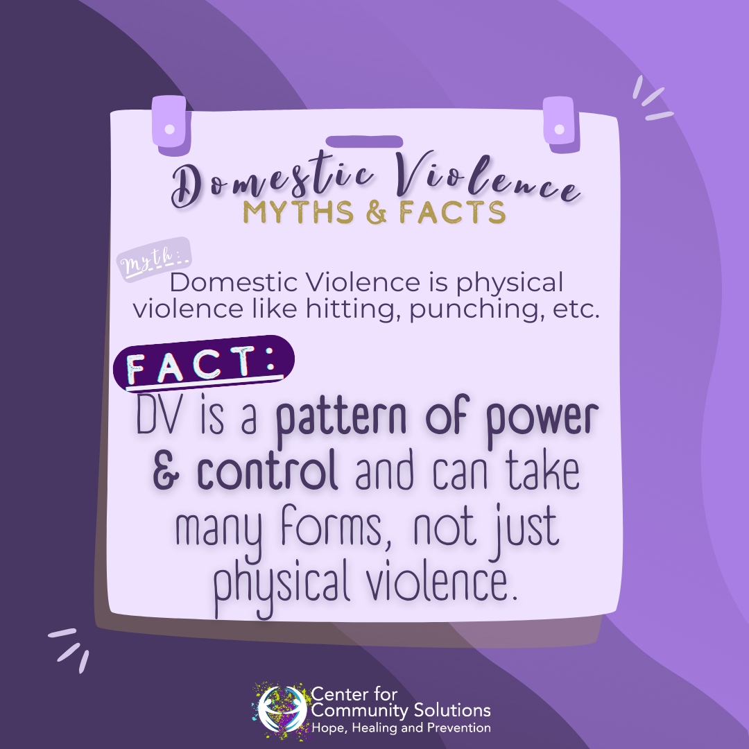 CCS_SD's tweet image. Domestic Violence Awareness Month is an important time to dispel some of the myths and misconceptions around domestic violence. Swipe through to learn more!