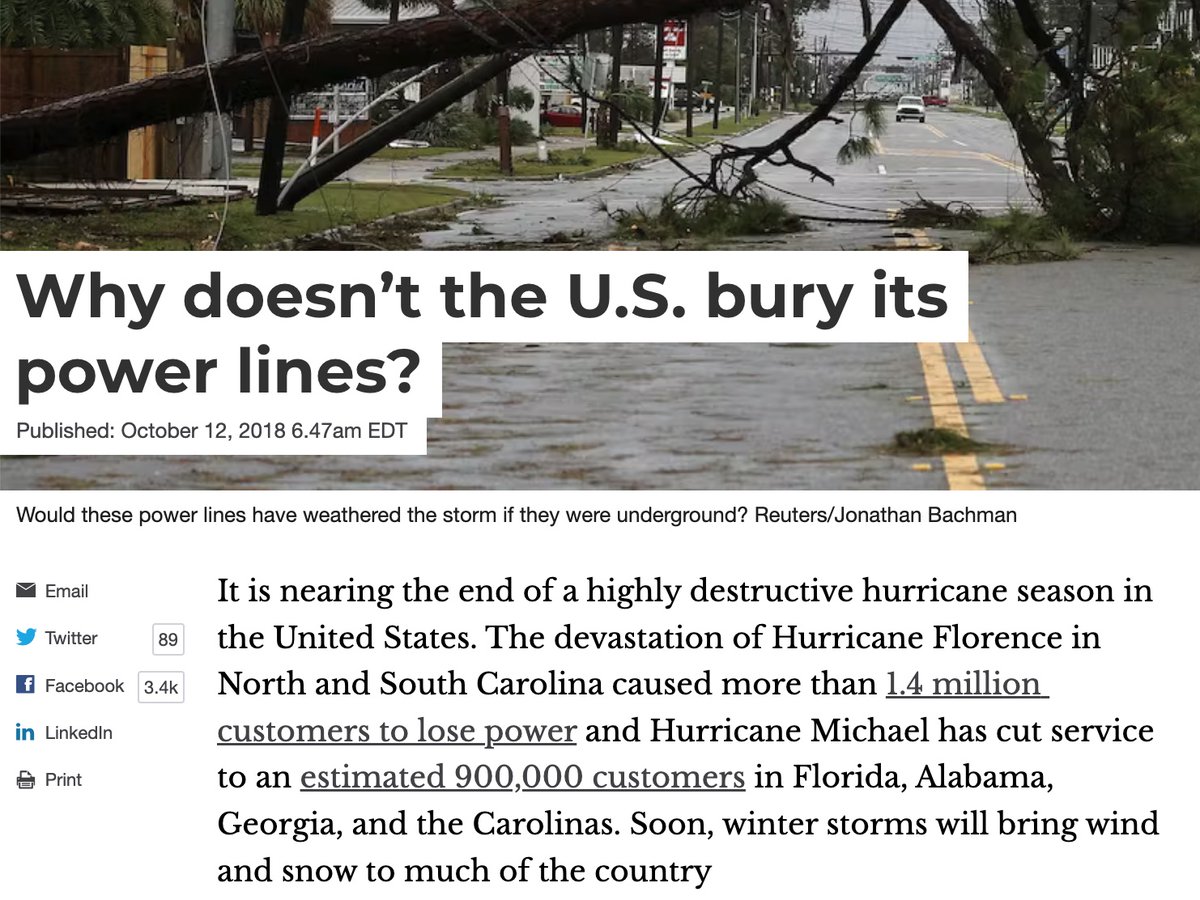 Revkin's tweet image. There&apos;s no feasible burial of power lines at big scale in Maine. That would be the case for #PineTreePower or any other iteration of Maine&apos;s utilities. There are enormous costs and even unique maintenance challenges, not to mention low population density. Theodore Kury of…